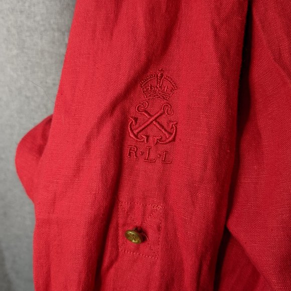 Lauren Ralph Lauren Red Linen Button Front Top Medium - Picture 4 of 4